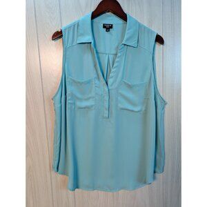 Torrid Harper Sleeveless Collared Sheer Blue Blouse Sz 1 1X Georgette Polyester